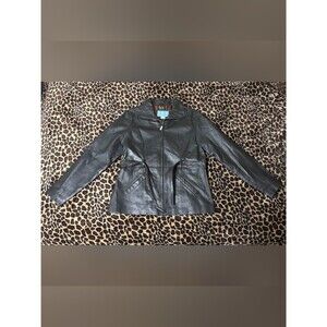 Edge Italian Fashions Women's Black Leather Jacket with Belt Size M